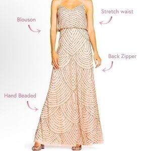 NWT ADRIANNA PAPELL Bead and Sequin Long Spaghetti Strap Dress - AS IS - Size 4M